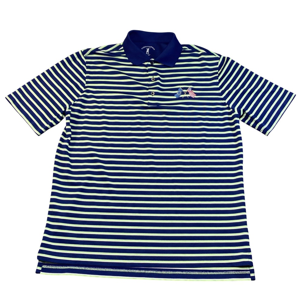Fairway & Greene Tech Mens Large Striped Golf Polo Shirt Ryder Cup Flags